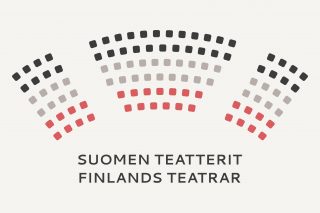 Suomen Teatterit Finlands Teatrar, logo taustavärillä